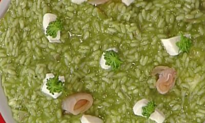 Risotto verde con cernia affumicata e fior di latte